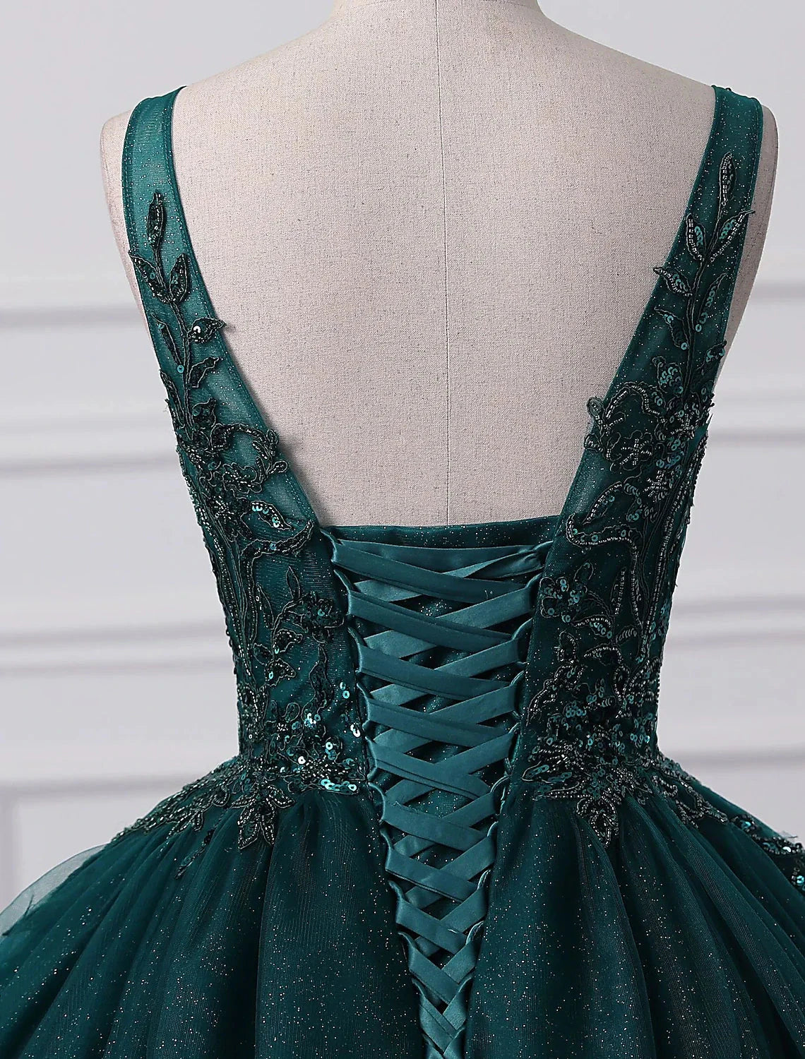 Ball Gown Prom Dresses Sparkle & Shine Dress Quinceanera Floor Length Sleeveless V Neck Tulle with Sequin Appliques by YiHuiw
