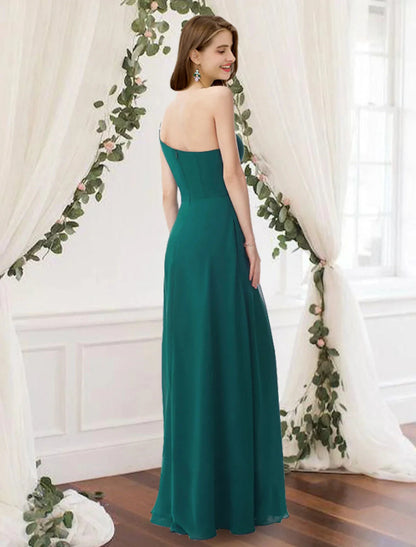 A-Line Bridesmaid Dress One Shoulder Sleeveless Elegant Floor Length Chiffon with Pleats by YiHuiw