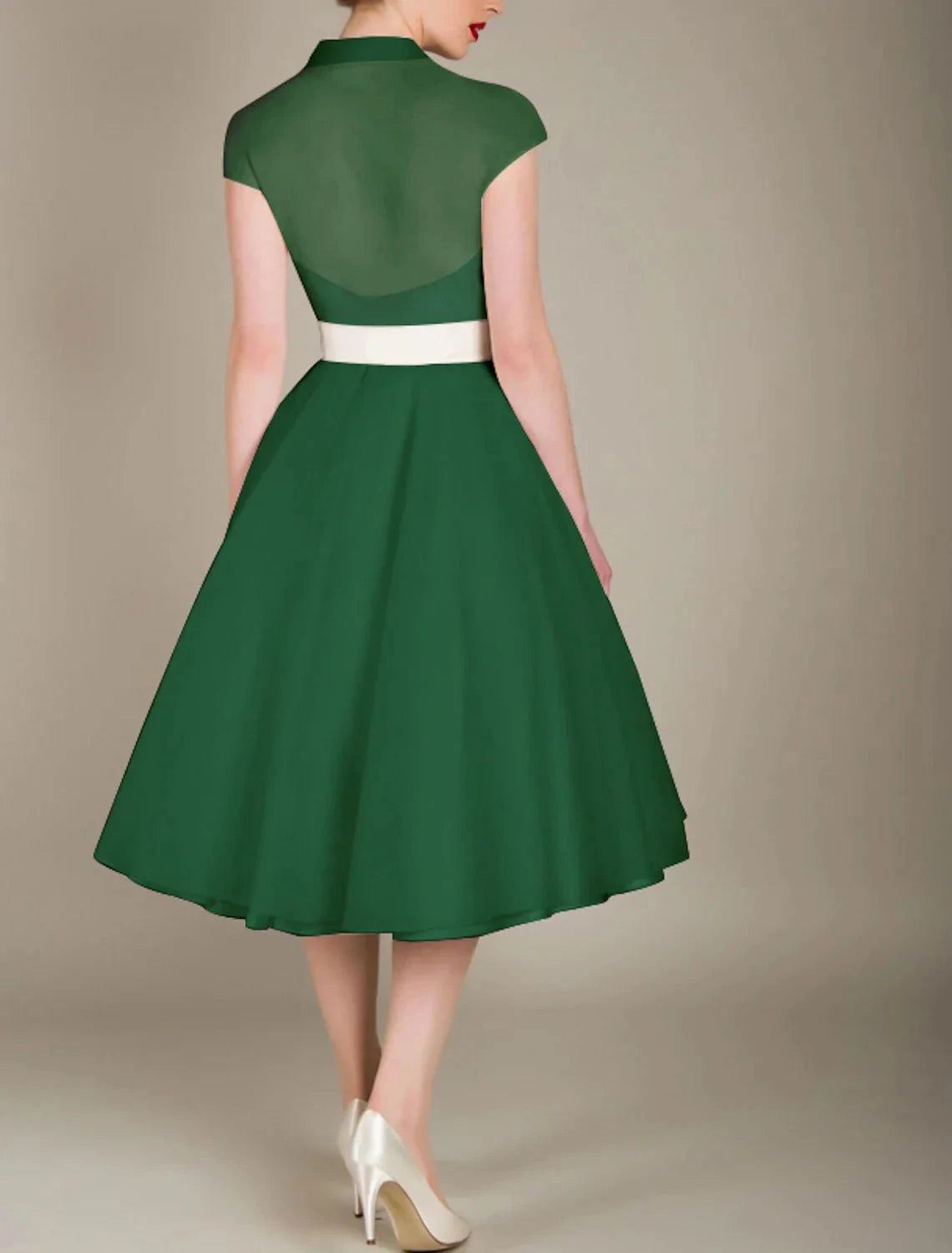 A-Line Cocktail Dresses 1950s Dress Graduation Cocktail Party Knee Length Sleeveless V Neck Wednesday Addams Family Tulle with Sash / Ribbon by YiHuiw
