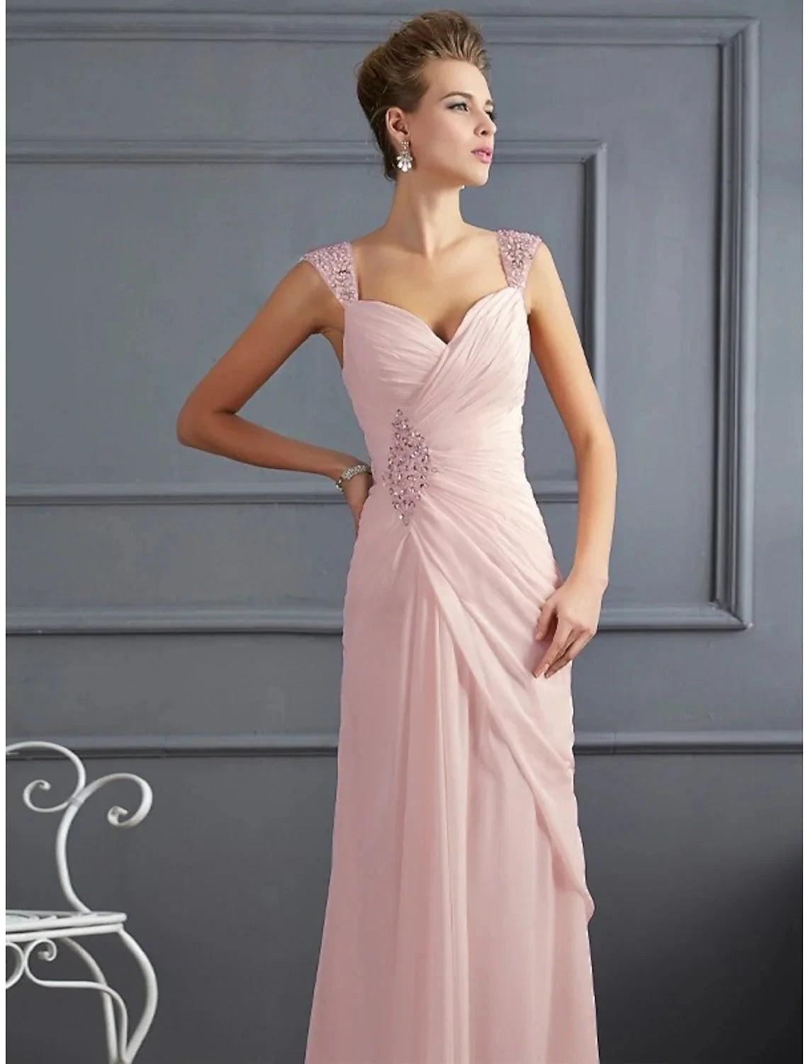 Mermaid / Trumpet Evening Gown Sparkle & Shine Dress Formal Prom Floor Length Sleeveless Spaghetti Strap Chiffon with Rhinestone Ruched by YiHuiw