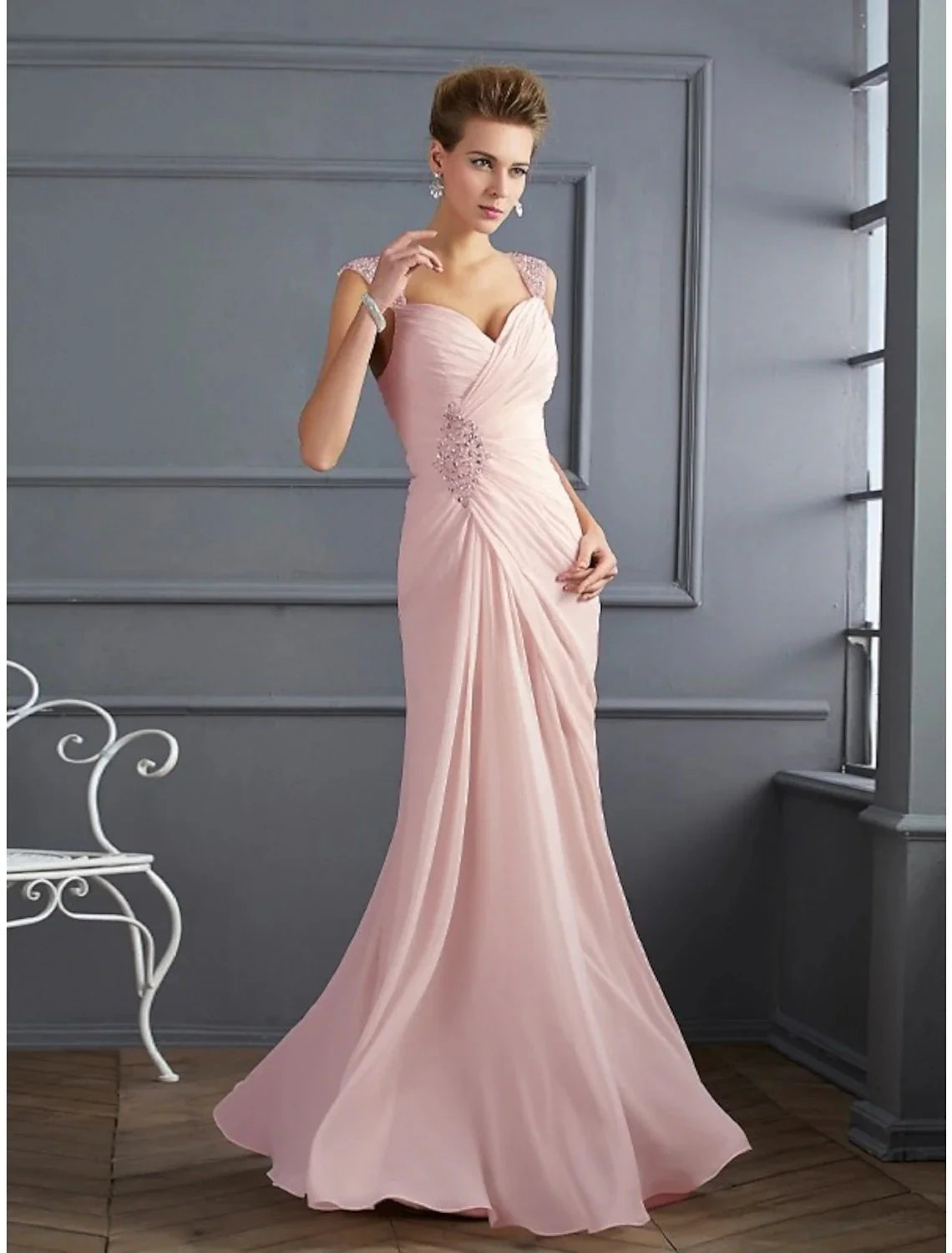 Mermaid / Trumpet Evening Gown Sparkle & Shine Dress Formal Prom Floor Length Sleeveless Spaghetti Strap Chiffon with Rhinestone Ruched by YiHuiw