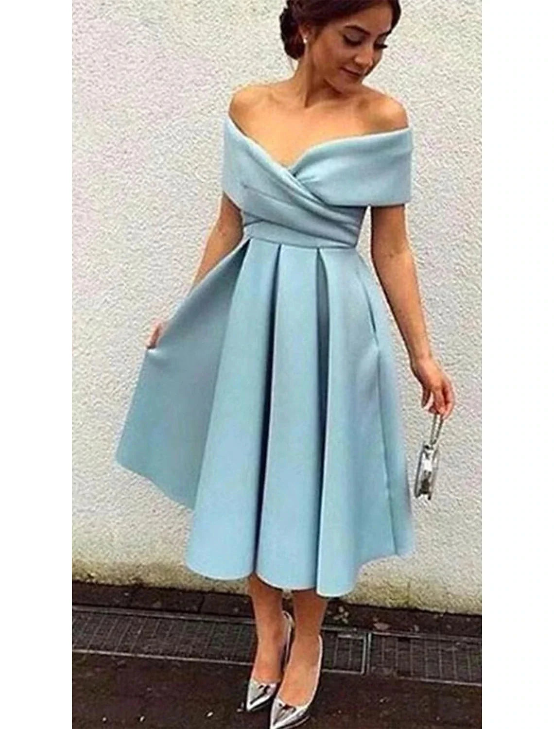 A-Line Cocktail Dresses 1950s Dress Homecoming Formal Evening Tea Length Short Sleeve V Neck Fabric V Back with Pleats by YiHuiw