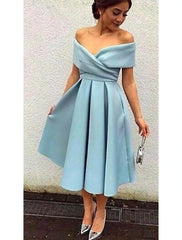 A-Line Cocktail Dresses 1950s Dress Homecoming Formal Evening Tea Length Short Sleeve V Neck  Fabric V Back with Pleats
