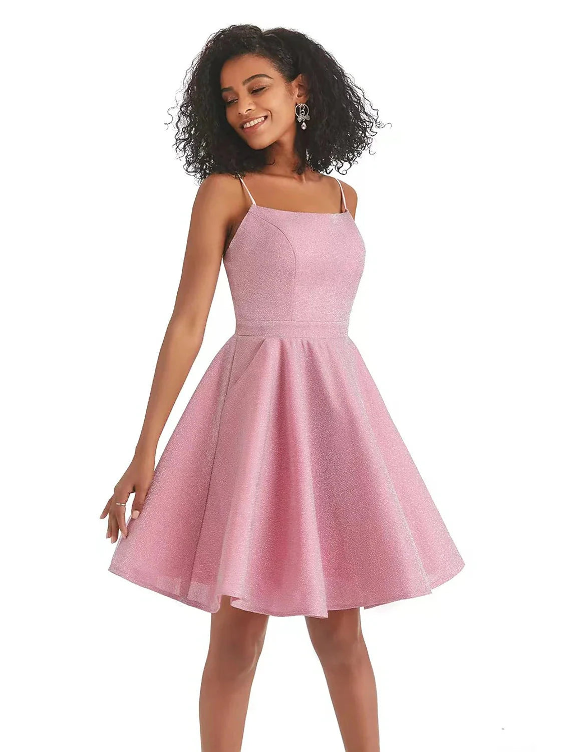 A-Line Homecoming Dresses Backless Dress Graduation Cocktail Party Short / Mini Sleeveless Spaghetti Strap Pink Dress Lurex Fabric with Sequin Strappy by YiHuiw