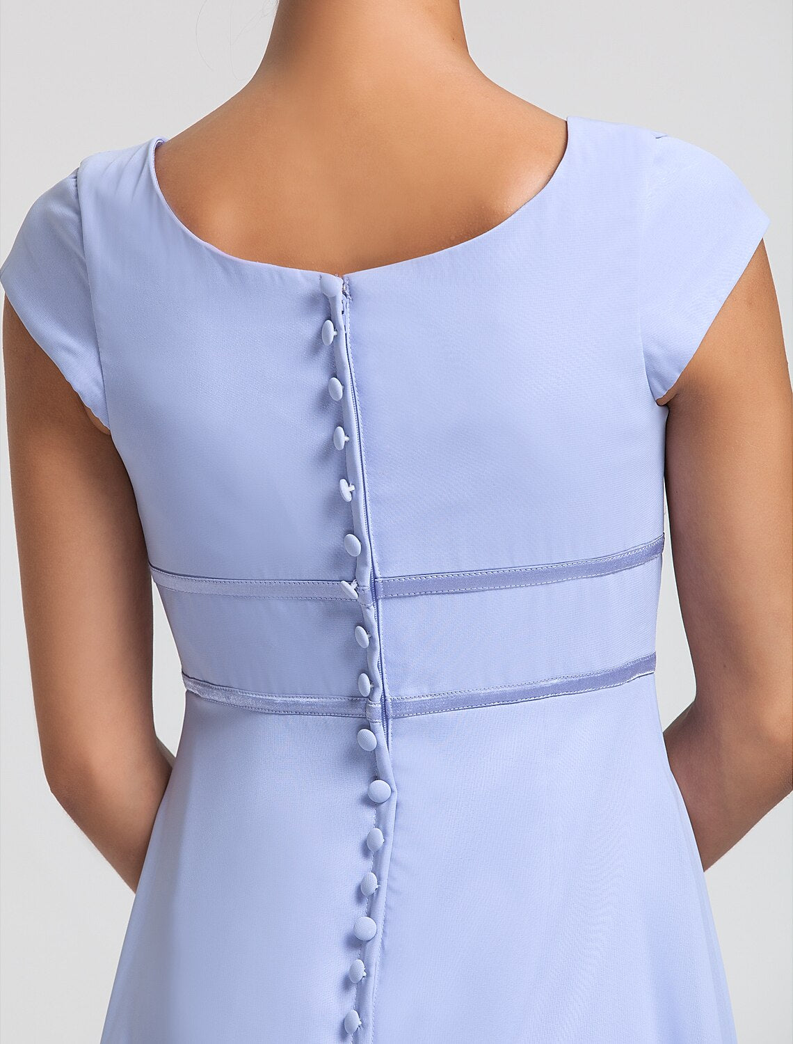 Sheath / Column Bridesmaid Dress Square Neck Short Sleeve Elegant Floor Length Chiffon with Sash / Ribbon / Pleats by YiHuiw