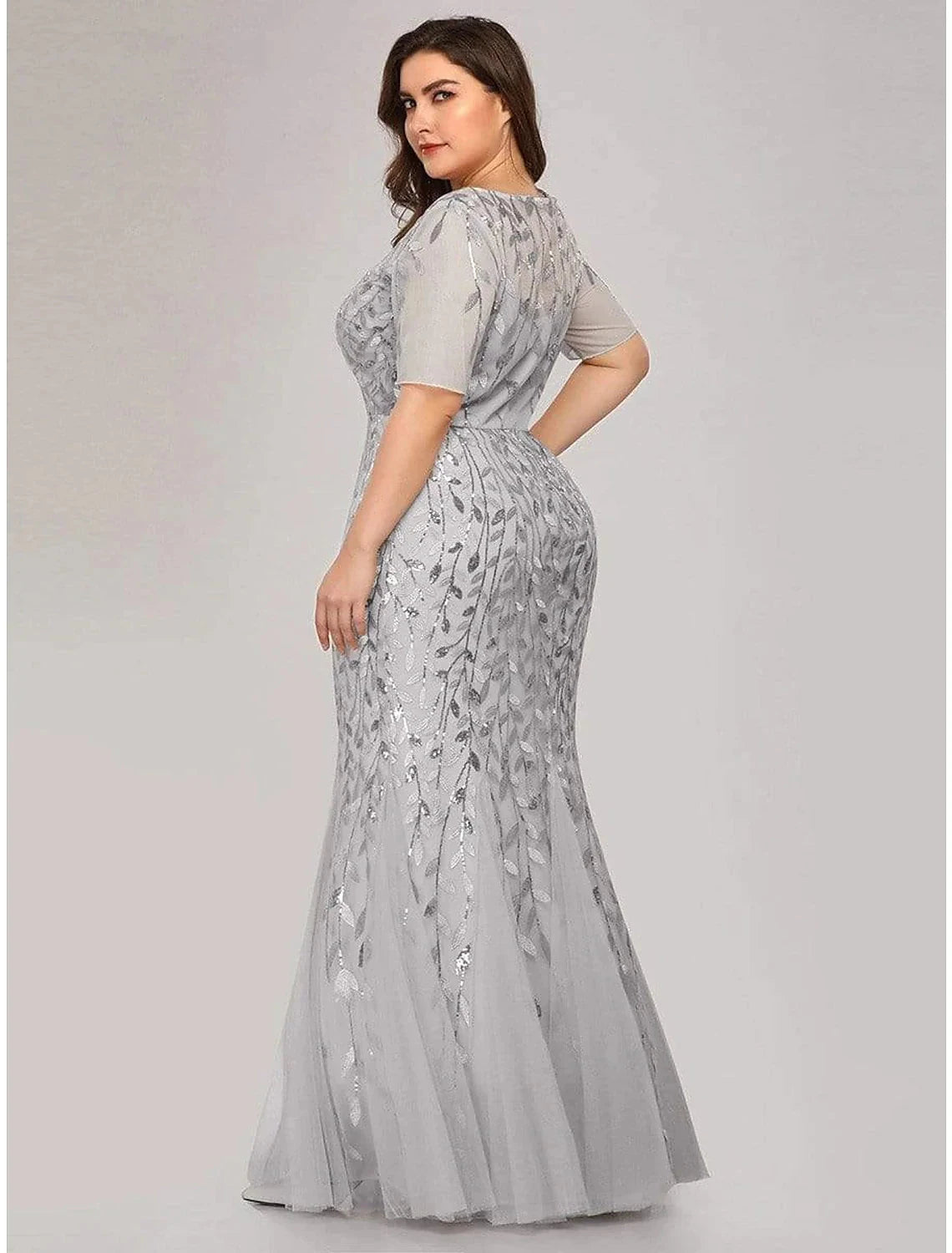 Mermaid / Trumpet Empire Elegant Party Wear Formal Evening Dress Jewel Neck Short Sleeve Floor Length Tulle with Embroidery by YiHuiw