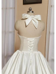 Ball Gown A-Line Cocktail Dresses Minimalist Dress Engagement Cocktail Party Tea Length Sleeveless Halter Neck Italy Satin with Butterfly Pure Color