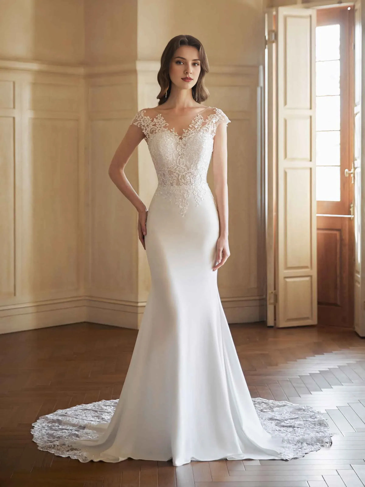 Mermaid Illusion Lace Floor-Length Wedding Dress - Yihuiw by Yihuiw