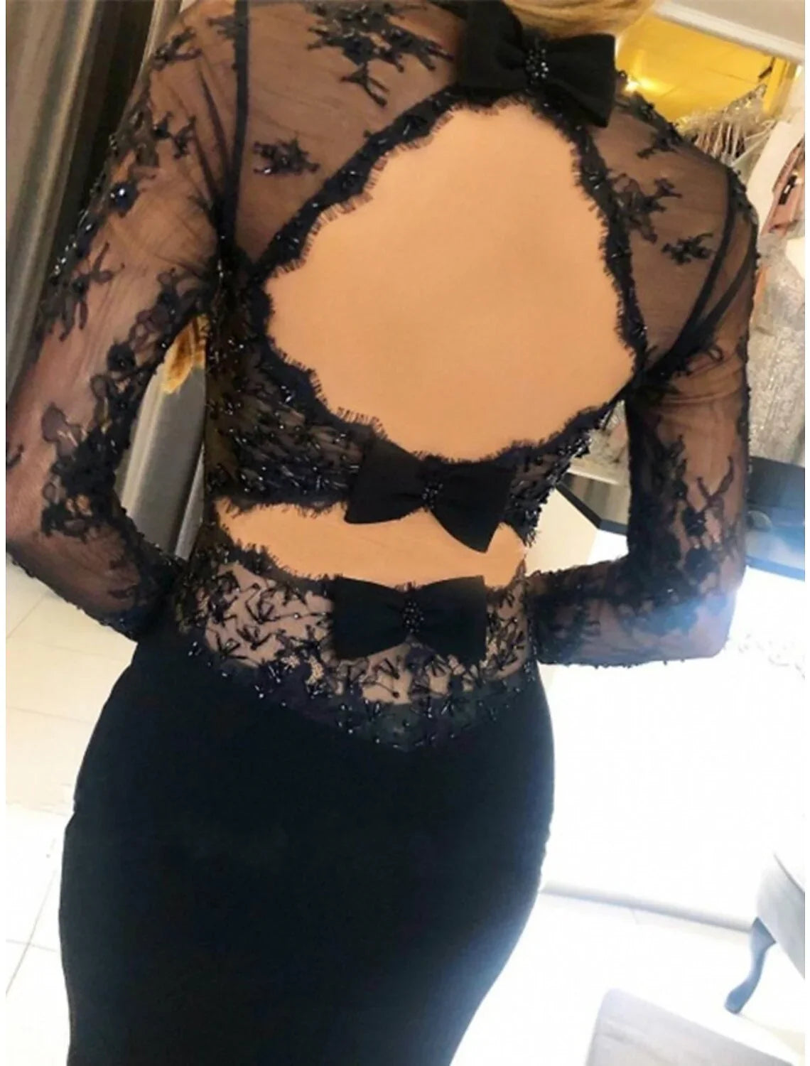 Mermaid / Trumpet Prom Dresses Open Back Dress Formal Court Train Long Sleeve Strapless Fabric Backless with Beading Appliques by YiHuiw