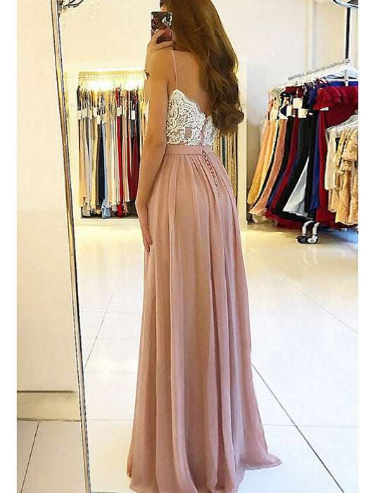 A-line/Princess Sweetheart Sleeveless Long/Floor-Length Chiffon Prom Dress With Split Appliqued by YiHuiw