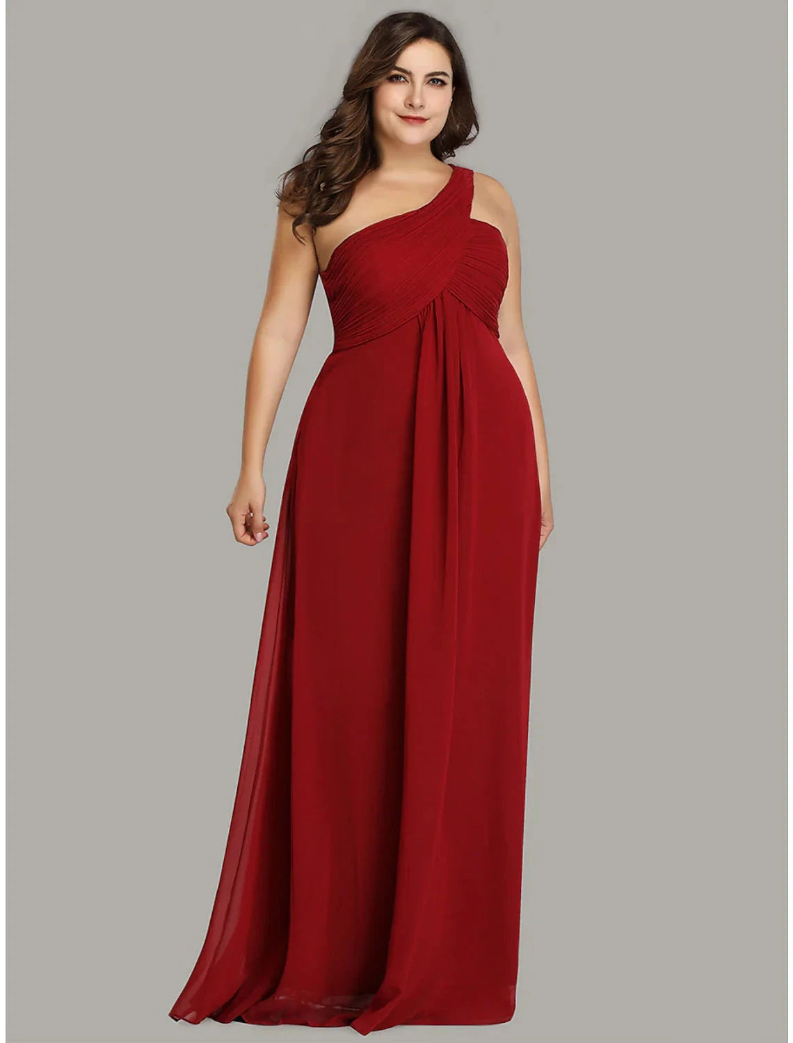 A-Line Evening Gown Empire Dress Formal Evening Floor Length Sleeveless One Shoulder Bridesmaid Dress Chiffon Backless with Pleats Draping by YiHuiw