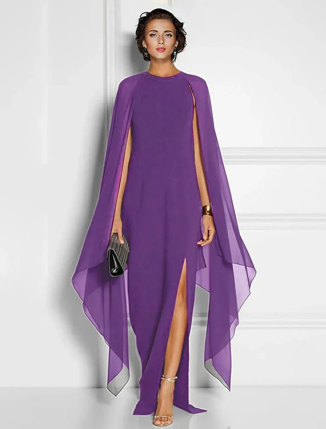 Sheath / Column Party Dresses Elegant Dress Wedding Guest Cocktail Party Floor Length Sleeveless Jewel Neck Fall Wedding Guest Chiffon with Slit by YiHuiw