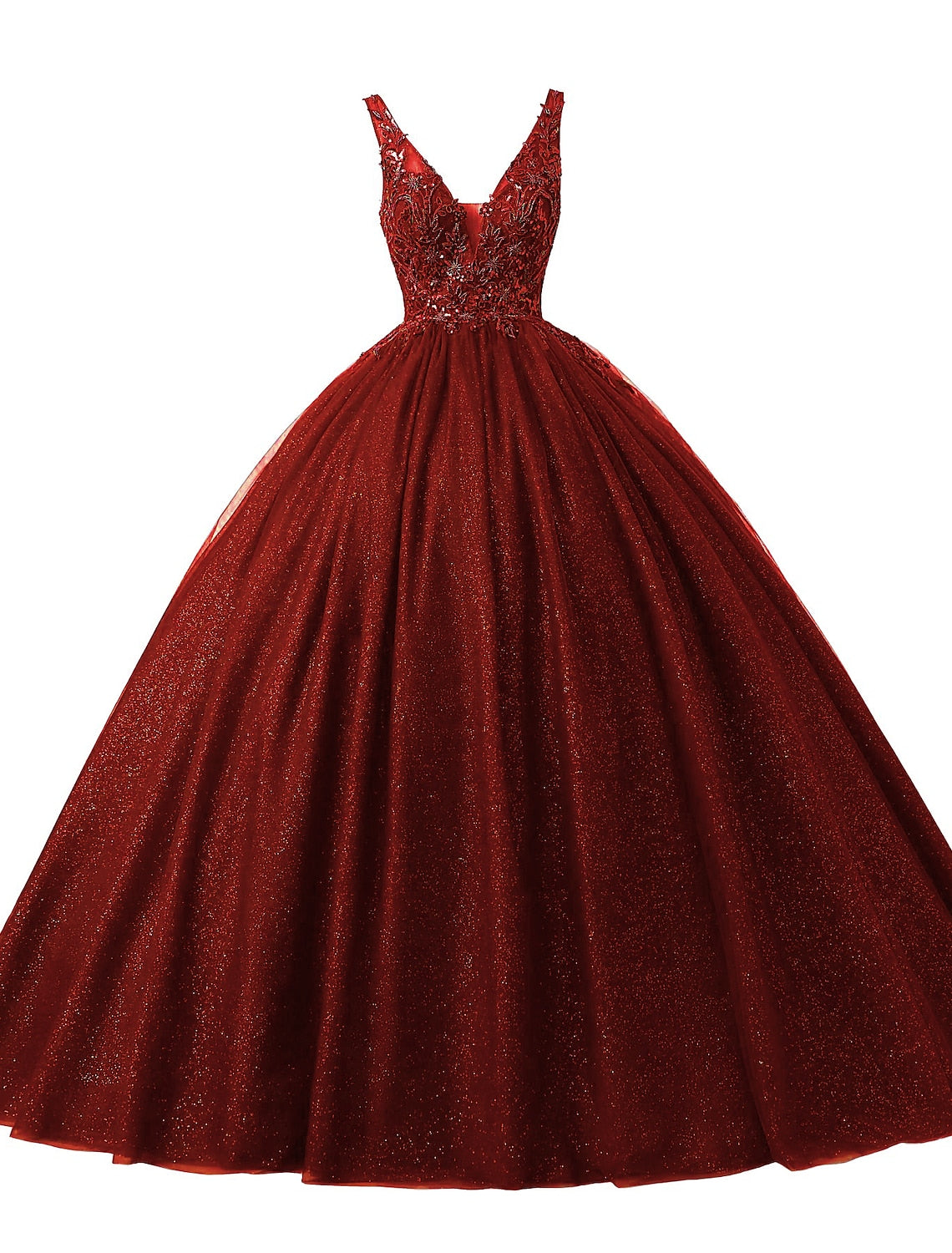 Ball Gown Prom Dresses Sparkle & Shine Dress Quinceanera Floor Length Sleeveless V Neck Tulle with Sequin Appliques by YiHuiw
