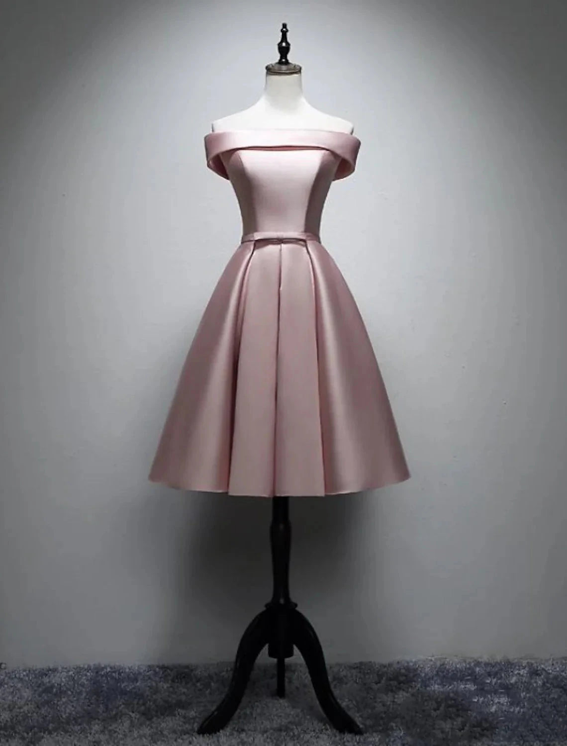 A-Line Bridesmaid Dress Off Shoulder Sleeveless Elegant Tea Length Satin with Bow(s) / Pleats by YiHuiw