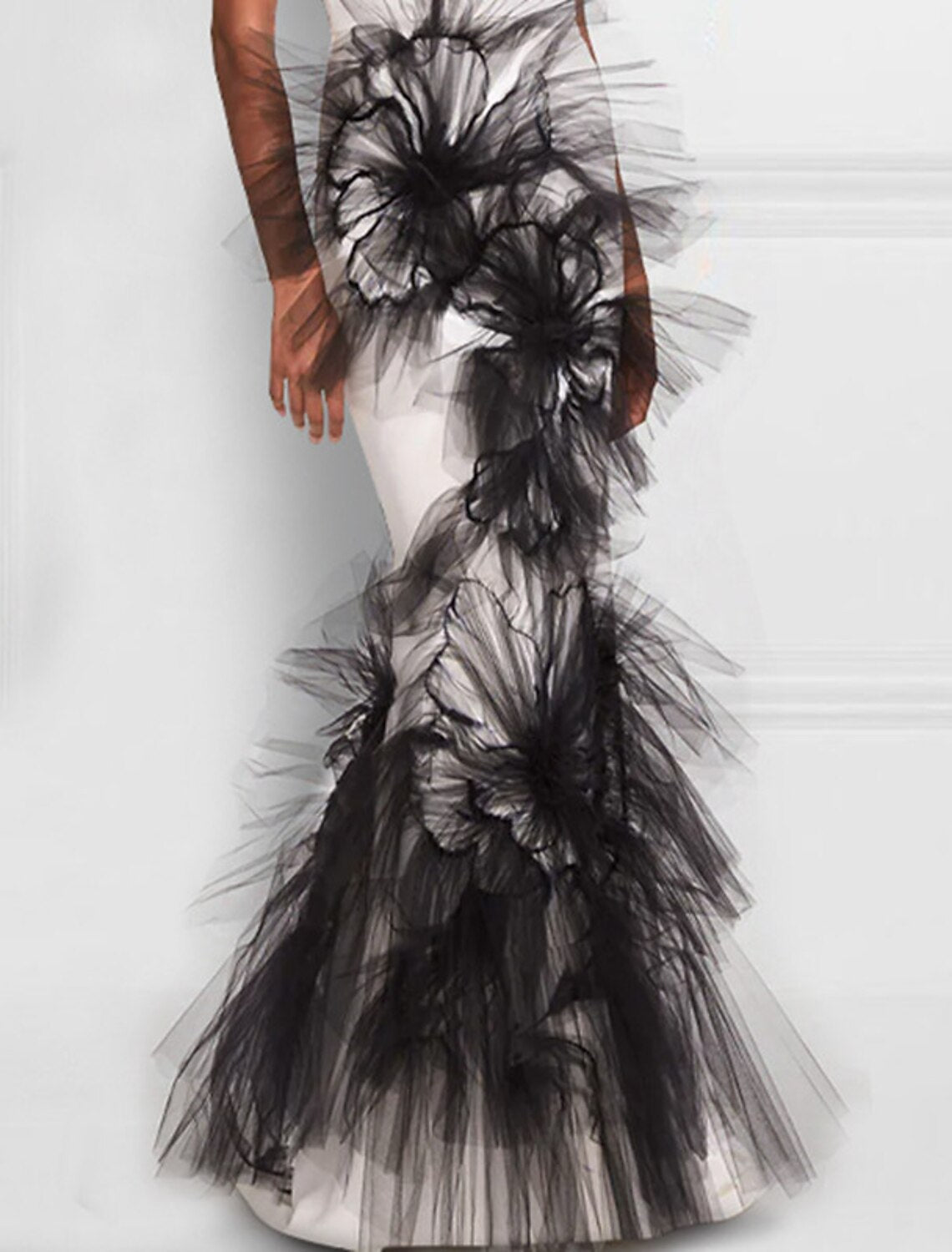 Mermaid / Trumpet Evening Gown Color Block Dress Formal Floor Length Sleeveless V Neck  Fabric with Appliques