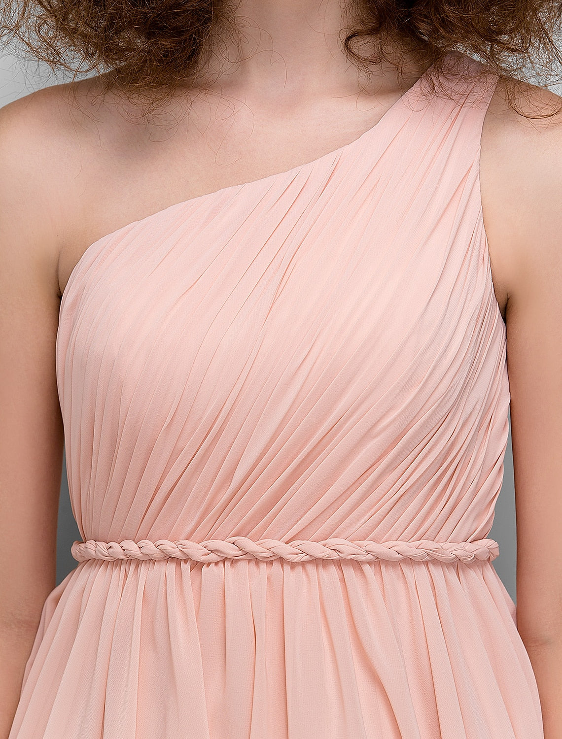 A-Line Bridesmaid Dress One Shoulder Sleeveless All Celebrity Styles Knee Length Chiffon with Side Draping by YiHuiw