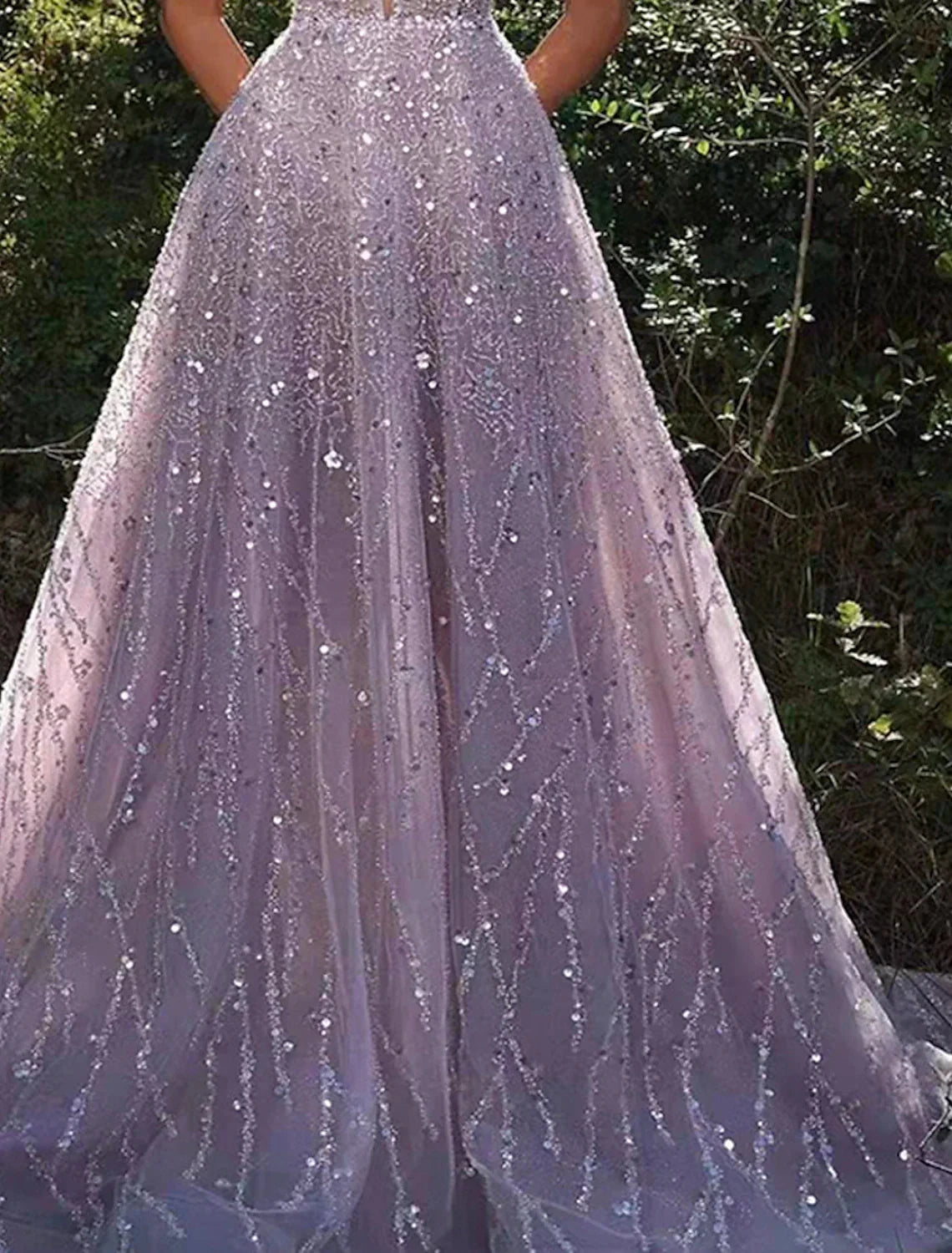 A-Line Prom Dresses Sparkle & Shine Dress Formal Wedding Party Floor Length Sleeveless V Neck Sequined Backless with Sequin by YiHuiw