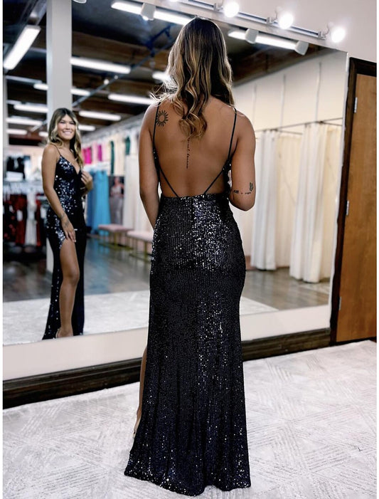 Mermaid / Trumpet Prom Dresses Sparkle & Shine Dress Formal Floor Length Sleeveless V Neck Sequined Backless with Sequin by YiHuiw
