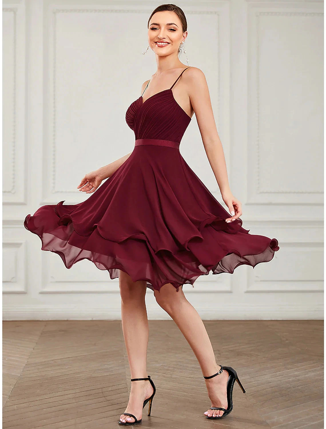 A-Line Homecoming Dresses Tiered Plisse Dress Homecoming Prom Short / Mini Sleeveless Sweetheart Chiffon with Pure Color Tiered by YiHuiw