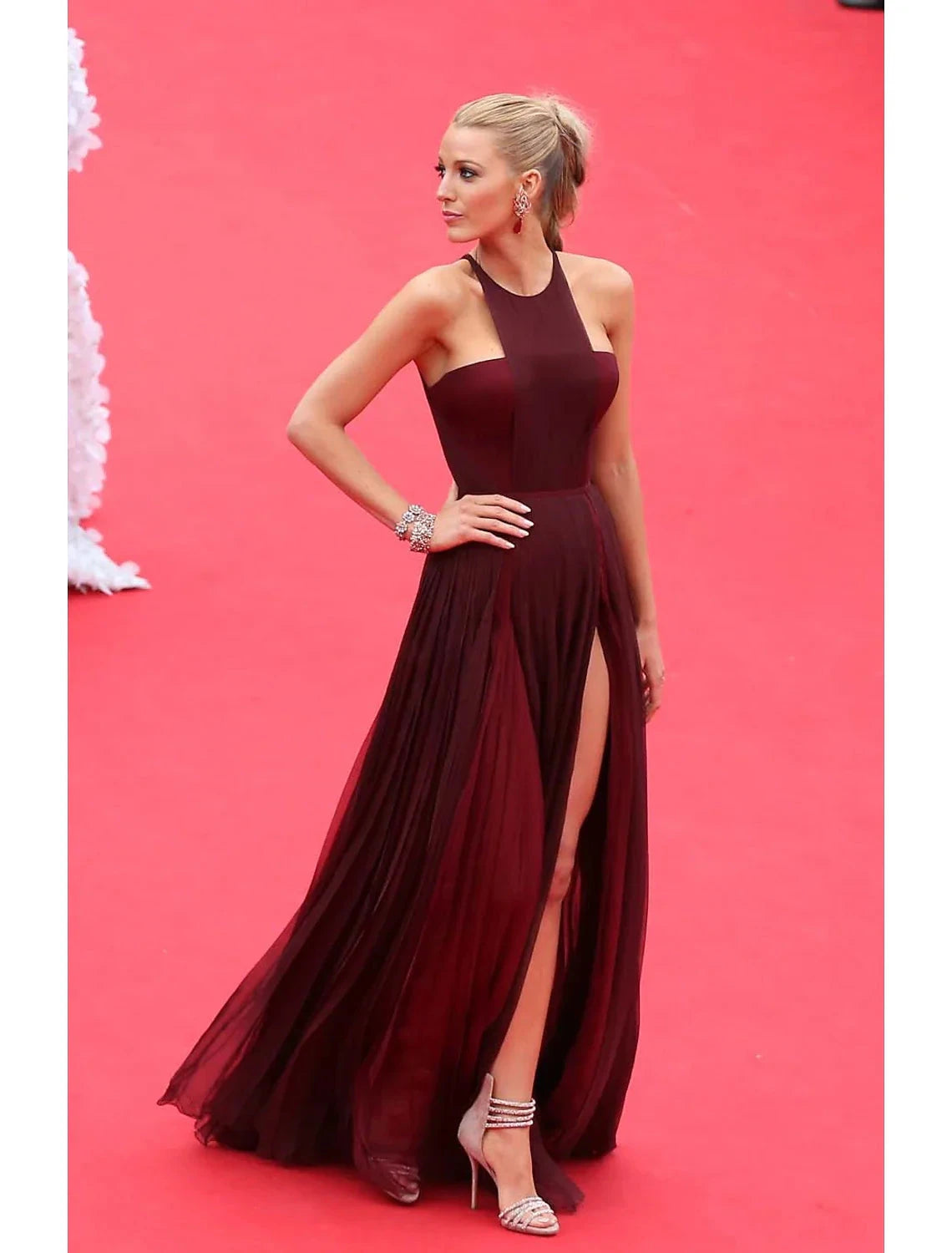Blake Lively Burgundy Celebrity Prom Dress Cannes Film Festival by YiHuiw