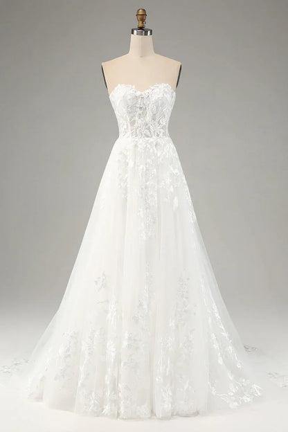 A-Line Floor-Length Wedding Dress - Yihuiw by Yihuiw