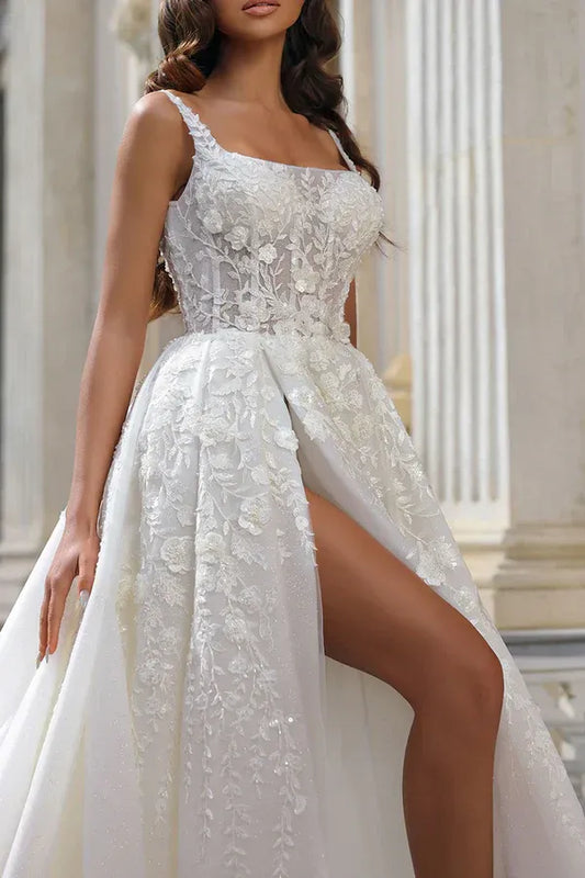A-Line Spaghetti Strap Floor-Length Wedding Dress - Yihuiw by Yihuiw
