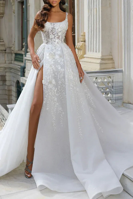 A-Line Spaghetti Strap Floor-Length Wedding Dress - Yihuiw by Yihuiw