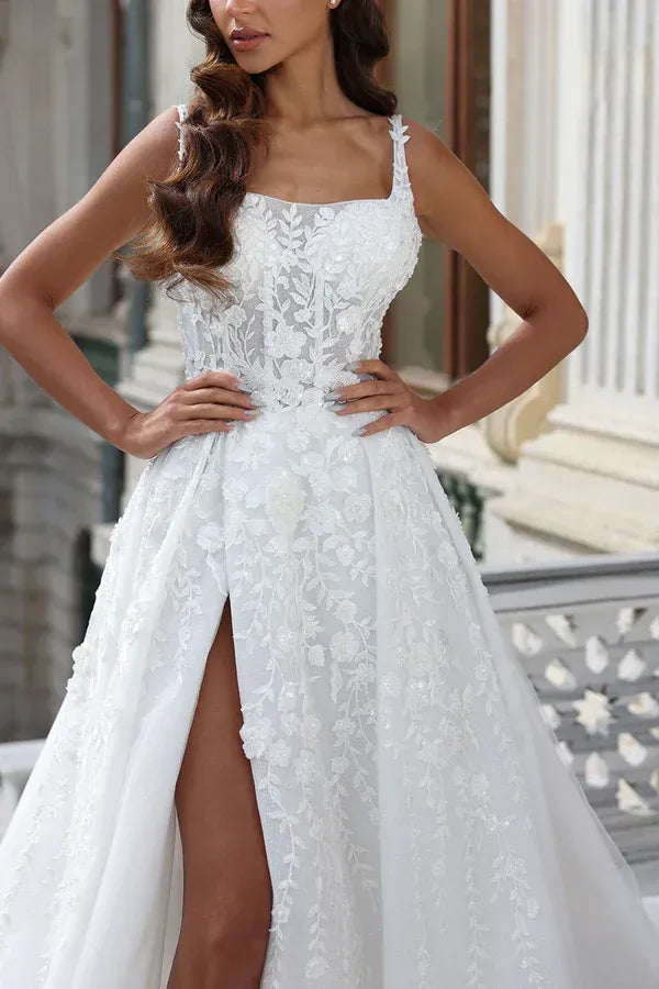 A-Line Spaghetti Strap Floor-Length Wedding Dress - Yihuiw by Yihuiw