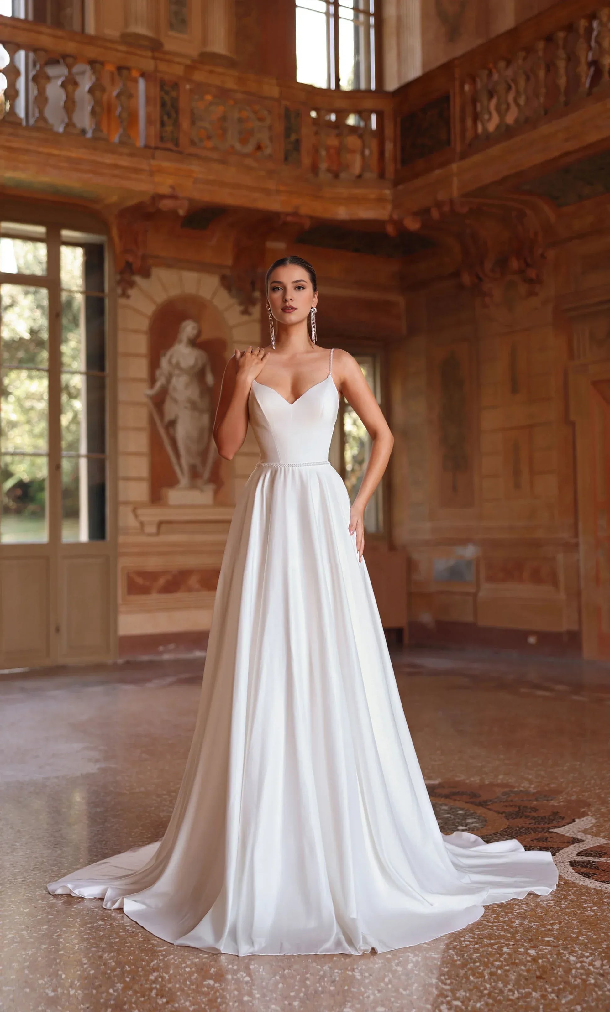 A-Line Satin Open Back Beaded Wedding Dress - Yihuiw by Yihuiw