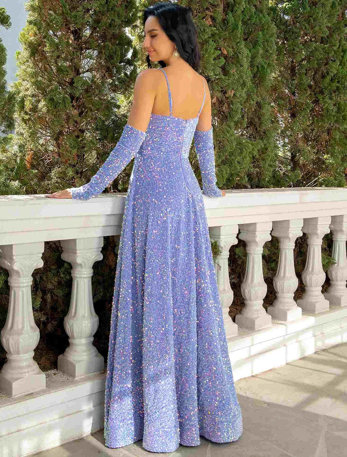 A-Line Prom Dresses Party Dress Formal Party Wear Floor Length Sleeveless V Neck Sequined with Pleats Sequin by YiHuiw