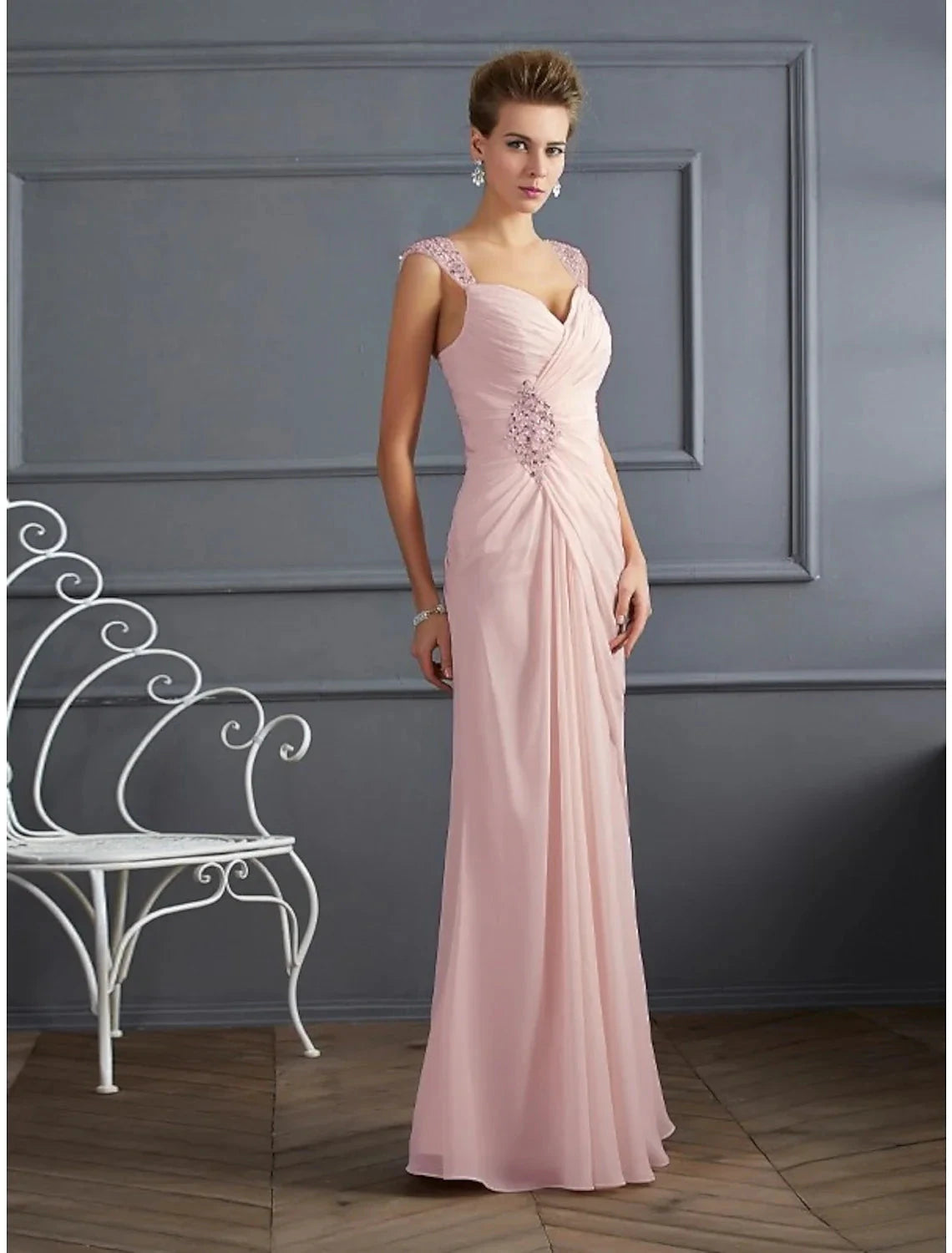 Mermaid / Trumpet Evening Gown Sparkle & Shine Dress Formal Prom Floor Length Sleeveless Spaghetti Strap Chiffon with Rhinestone Ruched by YiHuiw