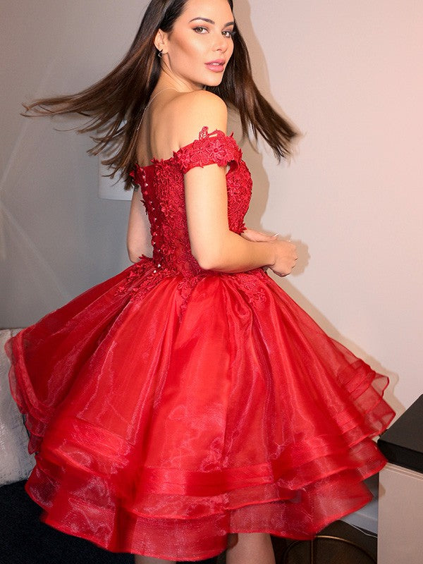 Ball Gown Off-the-Shoulder Cut Short With Applique Organza Homecoming Dresses by YiHuiw