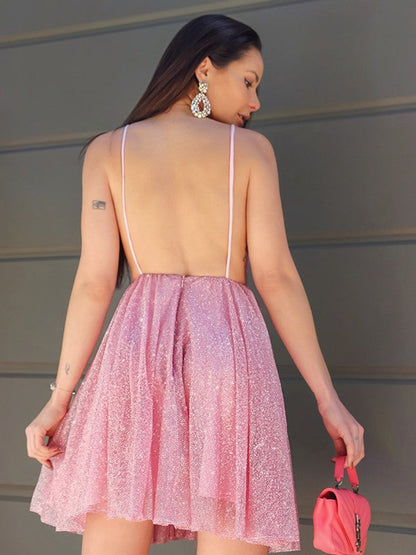 A-Line/Princess Ruched V-neck Sleeveless Short/Mini Homecoming Dresses by YiHuiw