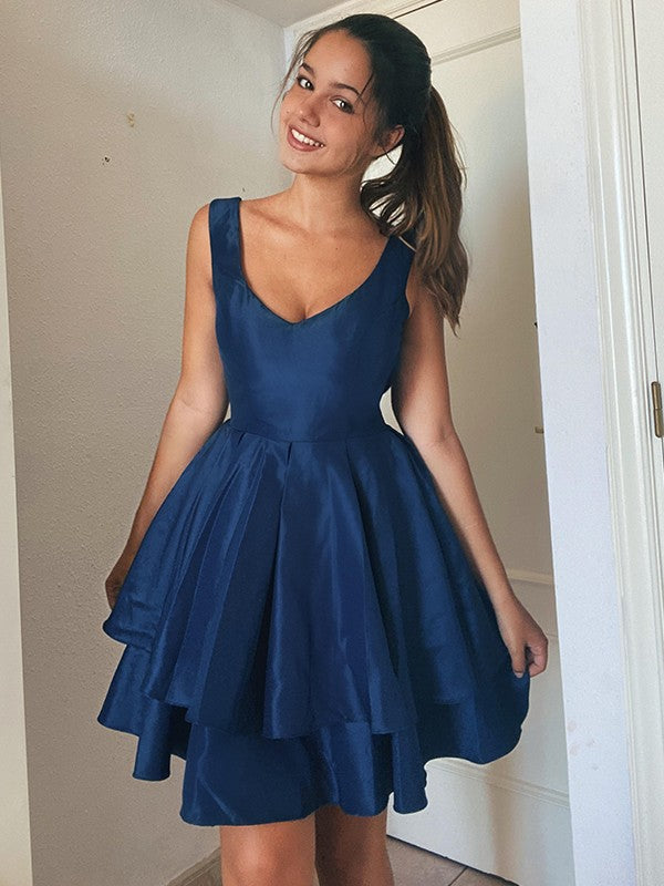 A-Line/Princess Straps Sleeveless Taffeta Layers Short/Mini Homecoming Dresses by YiHuiw