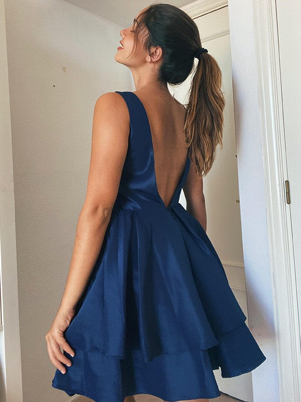 A-Line/Princess Straps Sleeveless Taffeta Layers Short/Mini Homecoming Dresses by YiHuiw
