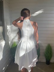 A-Line/Princess Satin Ruffles Halter Sleeveless Short/Mini Homecoming Dresses