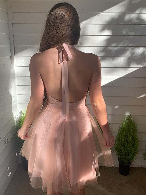 A-Line/Princess Tulle Halter Sleeveless Ruffles Short/Mini Homecoming Dresses by YiHuiw