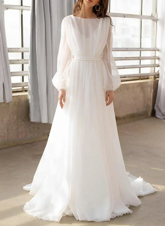 A-Line Floor-Length Wedding Dress - Yihuiw by Yihuiw