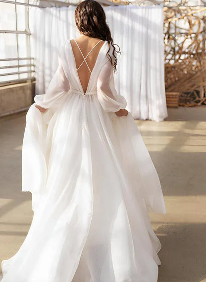 A-Line Floor-Length Wedding Dress - Yihuiw by Yihuiw
