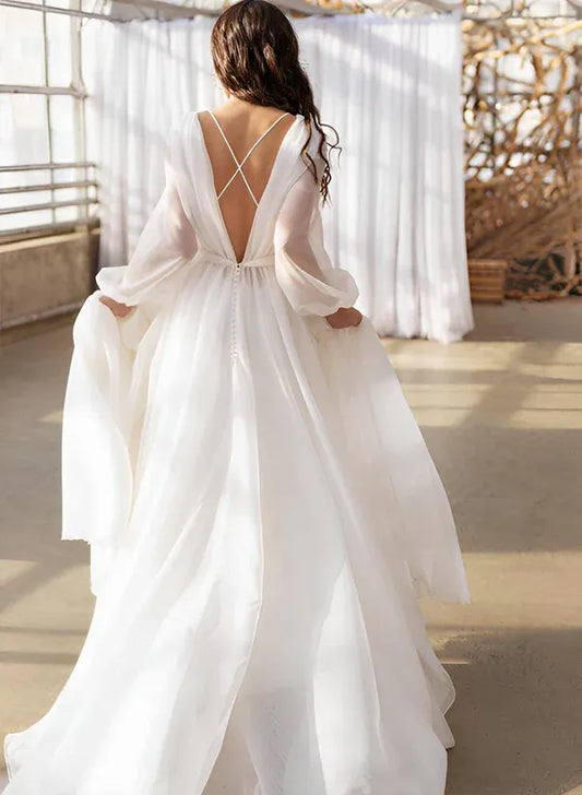 A-Line Floor-Length Wedding Dress - Yihuiw by Yihuiw
