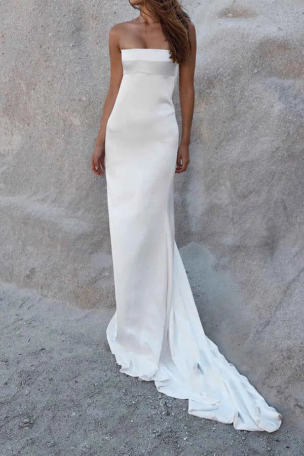 Mermaid Strapless Satin Floor-Length Wedding Dress - Yihuiw by Yihuiw