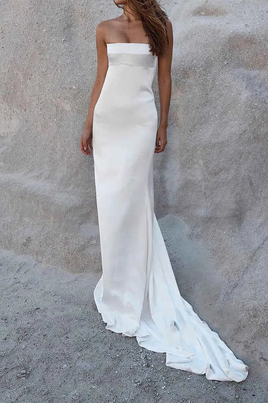 Mermaid Strapless Satin Floor-Length Wedding Dress - Yihuiw by Yihuiw