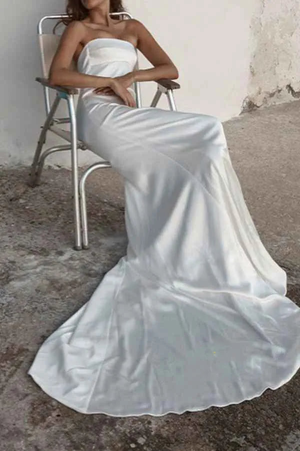Mermaid Strapless Satin Floor-Length Wedding Dress - Yihuiw by Yihuiw