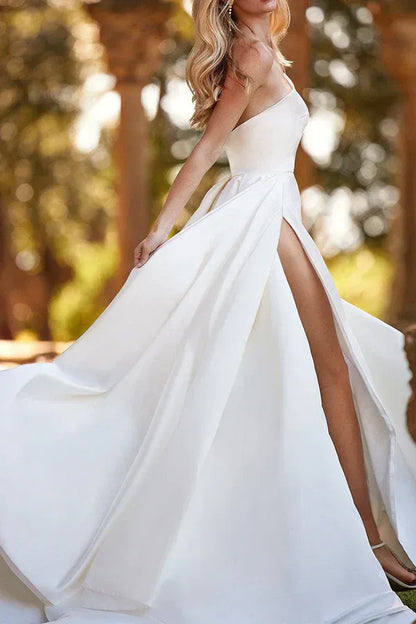 A-Line Sleeveless Asymmetric Floor-Length Wedding Dress - Yihuiw by Yihuiw