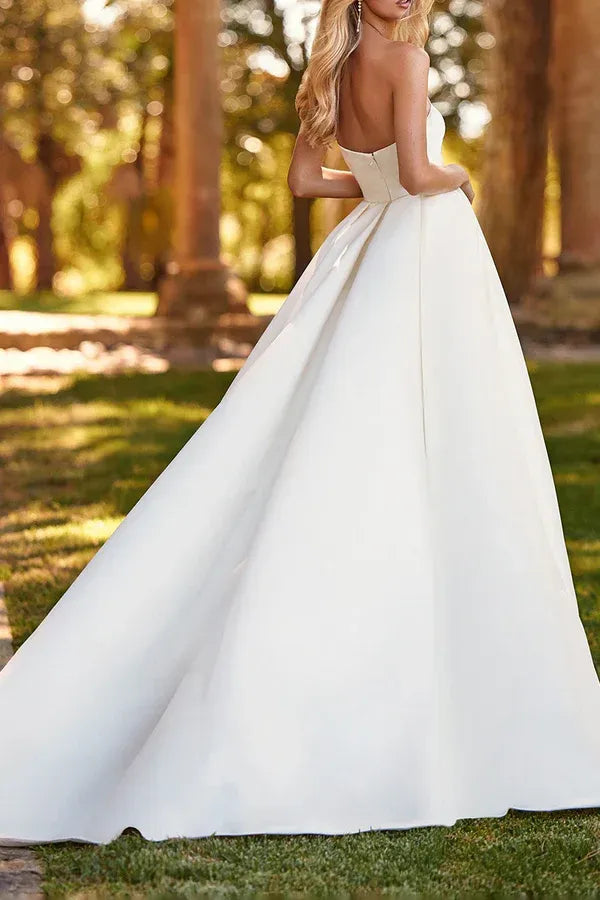 A-Line Sleeveless Asymmetric Floor-Length Wedding Dress - Yihuiw by Yihuiw