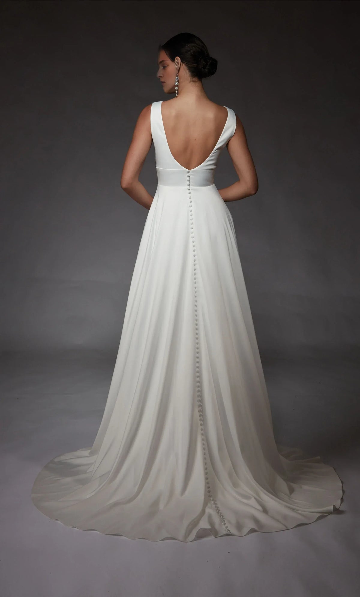 A-Line V-Neck Satin High Slit Wedding Dress - Yihuiw by Yihuiw
