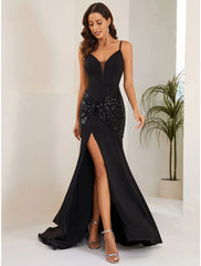 Mermaid / Trumpet Evening Gown Sexy Dress Formal Court Train Sleeveless Spaghetti Strap  Fabric with Crystals Slit