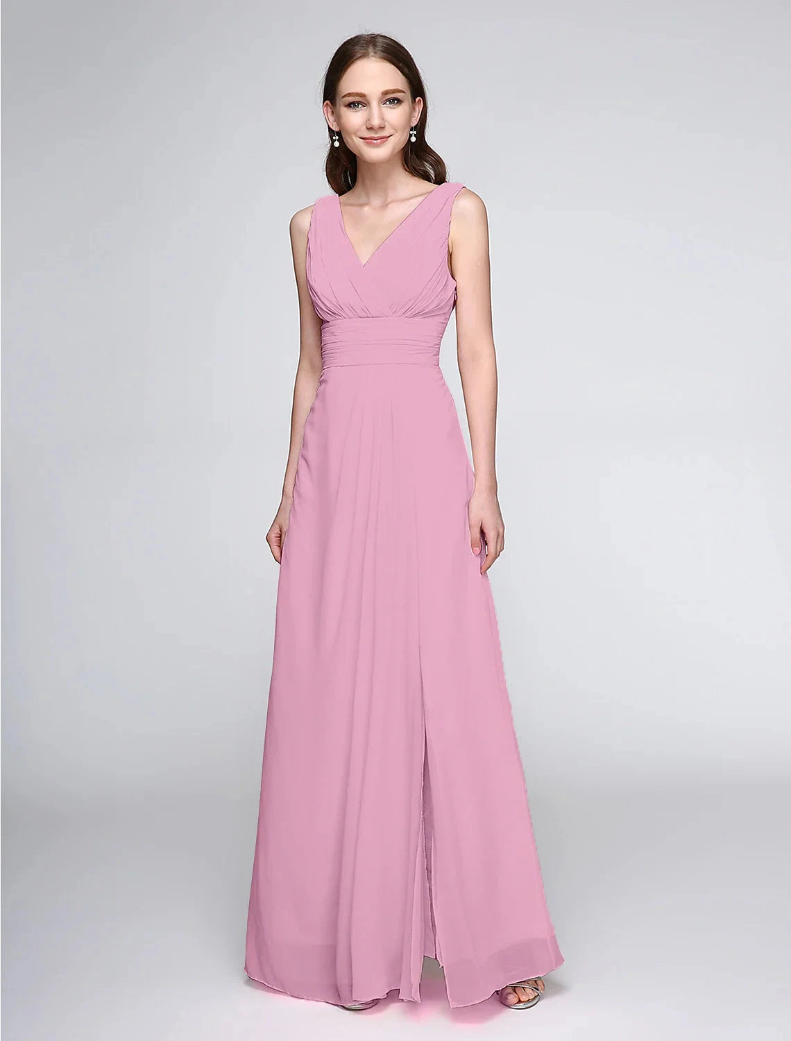 Sheath / Column Bridesmaid Dress V Neck Sleeveless Elegant Floor Length Chiffon with Criss Cross / Ruched by YiHuiw