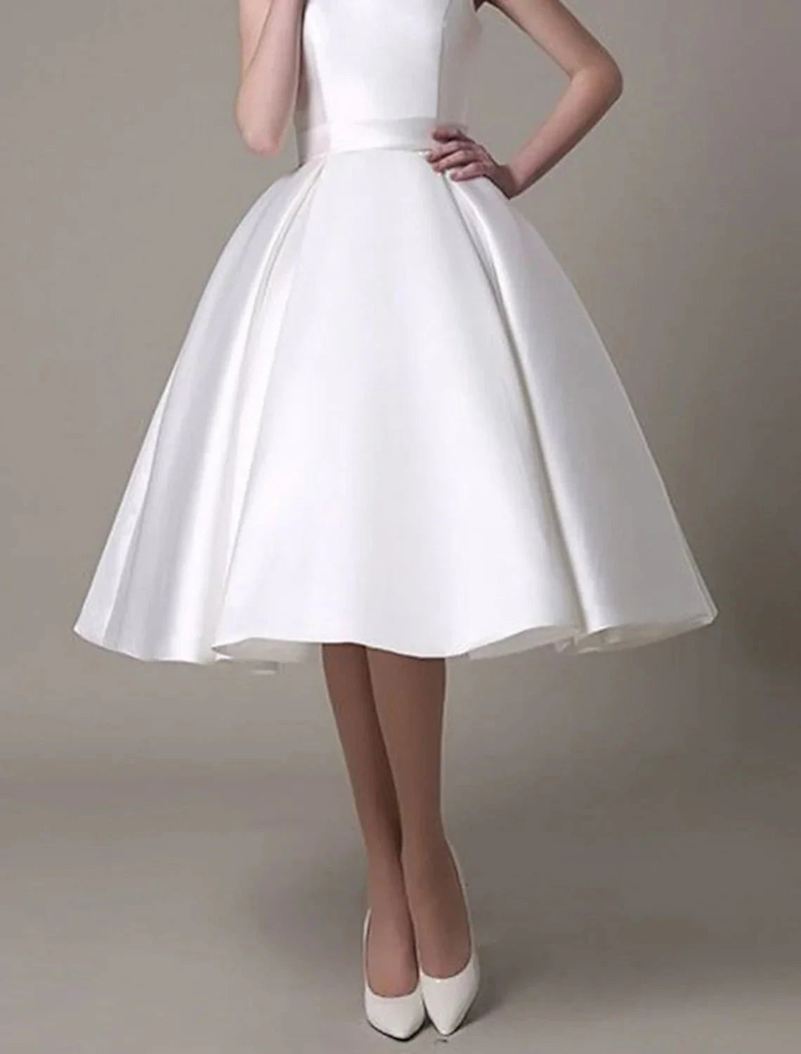 A-Line Cocktail Dresses Party Dress Graduation Wedding Guest Knee Length Sleeveless Square Neck Satin with Pleats by YiHuiw