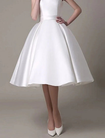 A-Line Cocktail Dresses Party Dress Graduation Wedding Guest Knee Length Sleeveless Square Neck Satin with Pleats by YiHuiw
